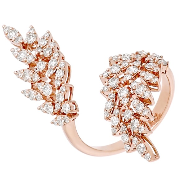 Solid Rose Gold & Genuine Diamond Asa Bypass Ring - Picture 1 of 15